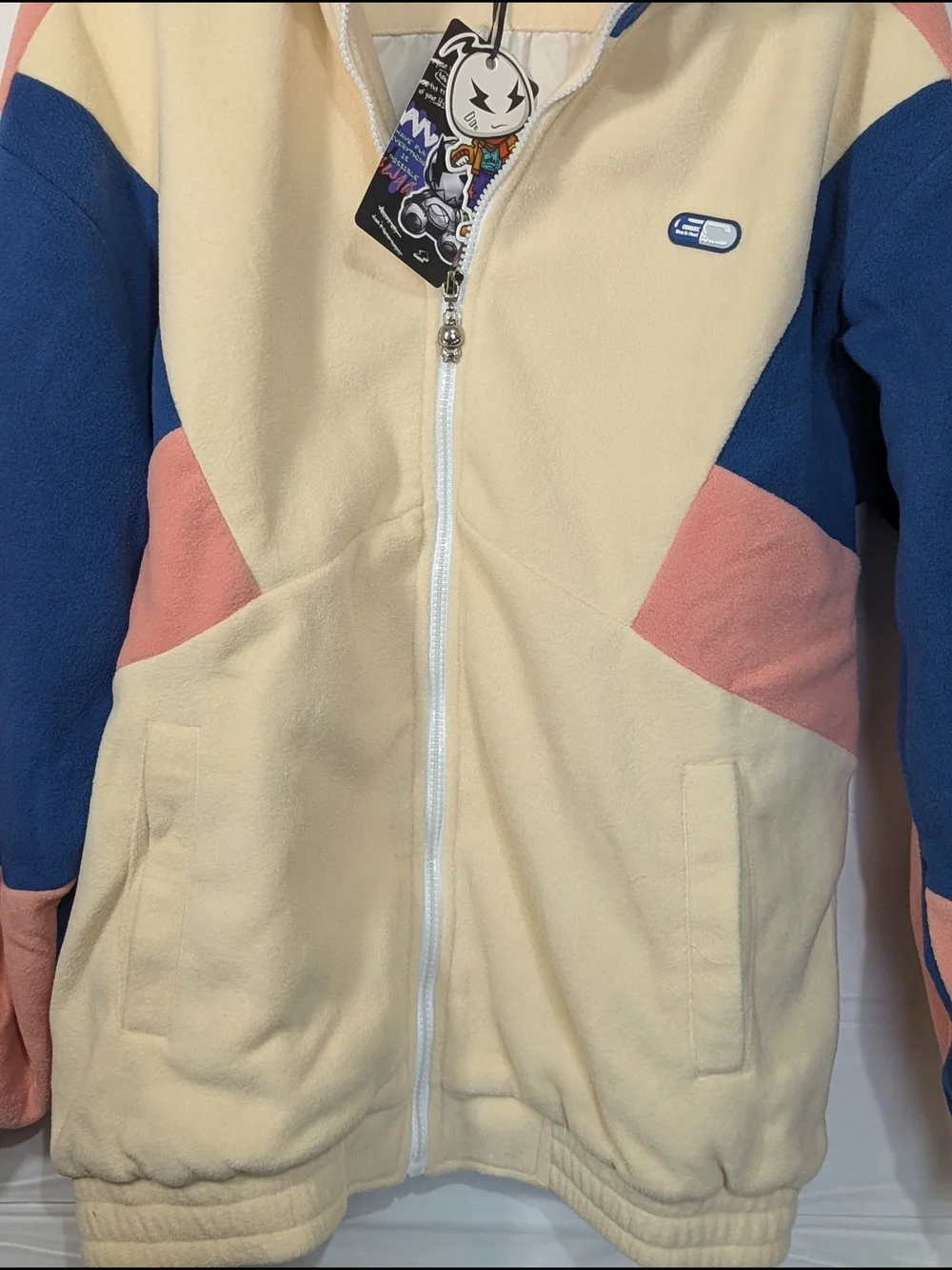 NWT Genanx Oversized Colorblock Fleece Jacket Size M Cream Pink Blue Y2K Streetw